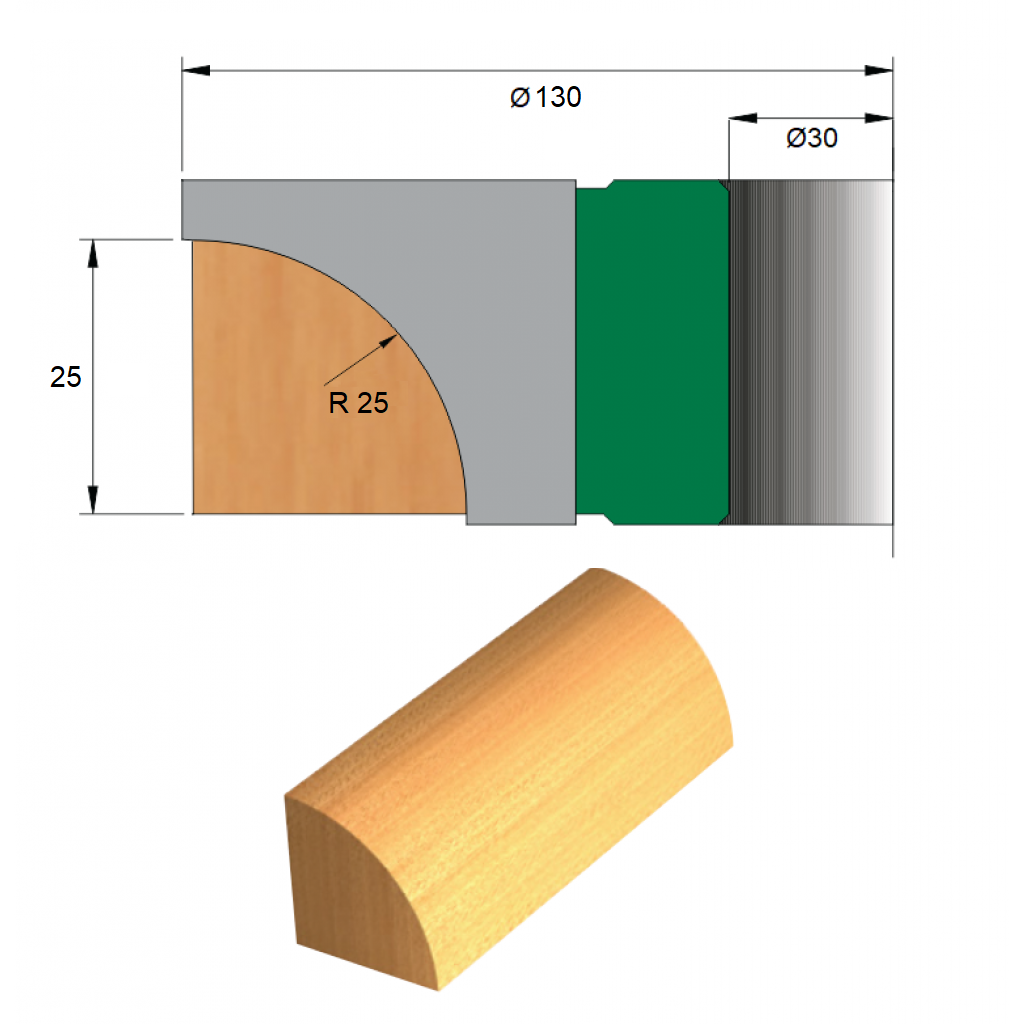 Fresa para Cordão de Janela Ø130 x 25 x 30 (Direita) - 2 Dentes - Cod. 1290.37